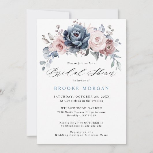 Dusty Blue Mauve Roos Pink Slate Vrijgezellenfeest Kaart (Voorkant)