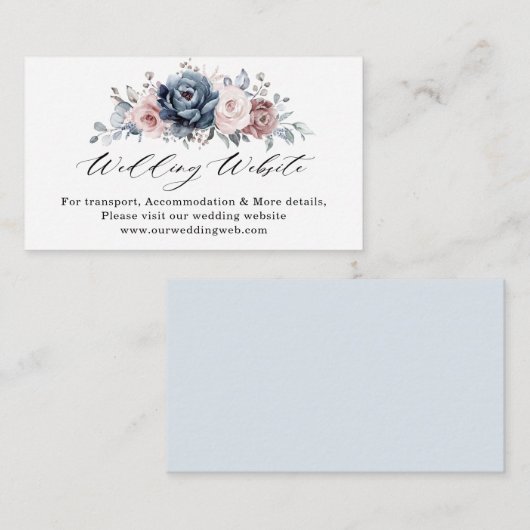 Dusty Blue Mauve Roos Pink Slate Wedding Website Informatiekaartje (Voorkant / Achterkant)