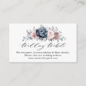 Dusty Blue Mauve Roos Pink Slate Wedding Website Informatiekaartje (Voorkant)