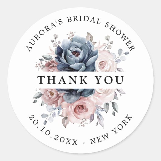 Dusty Blue Mauve Roos Pink Vrijgezellenfeest Dank  Ronde Sticker (Voorkant)
