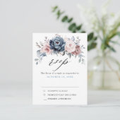 Dusty Blue Mauve Roos Roze leisteen Floral RSVP Briefkaart (Staand voorkant)