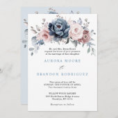 Dusty Blue Mauve Roos roze platte bloemen in Kaart (Voorkant / Achterkant)