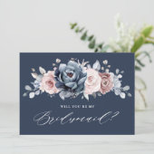 Dusty Blue Mauve Roos Slate Bridesmaids Voorstel I Kaart (Staand voorkant)