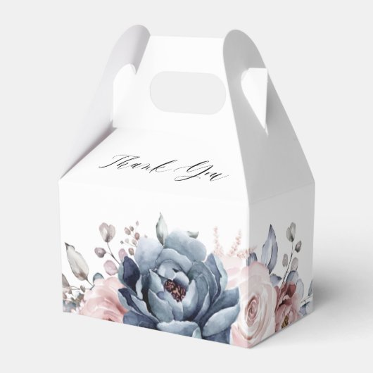 Dusty Blue Mauve Roos Slate Floral Vrijgezellenfee Bedankdoosjes (Voorkant Zijde)