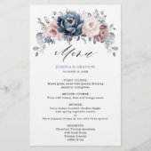 Dusty Blue Mauve Roos Slate Floral Wedding Menu (Voorkant)