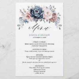 Dusty Blue Mauve Roos Slate Floral Wedding Menu