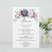 Dusty Blue Mauve Roos Slate Floral Wedding Menu (Staand voorkant)