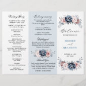 Dusty Blue Mauve Roos Wedding Tri-Fold Programme (Voorkant)