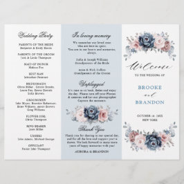 Dusty Blue Mauve Roos Wedding Tri-Fold Programme