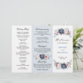 Dusty Blue Mauve Roos Wedding Tri-Fold Programme (Staand voorkant)
