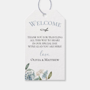 Dusty Blue Meadow Bloemen Bruiloft Welkomsttas Cadeaulabel