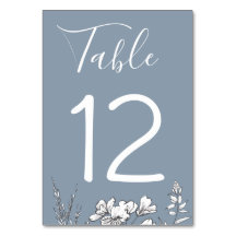 Dusty Blue Meadow Bruiloft Tafel Nummer Kaart