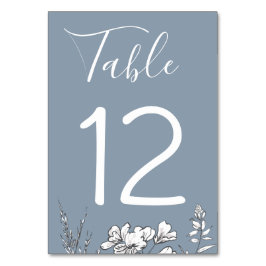 Dusty Blue Meadow Bruiloft Tafel Nummer Kaart