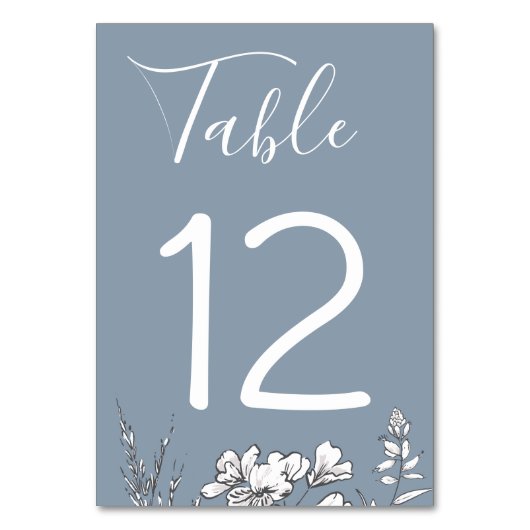 Dusty Blue Meadow Bruiloft Tafel Nummer Kaart (Voorkant)