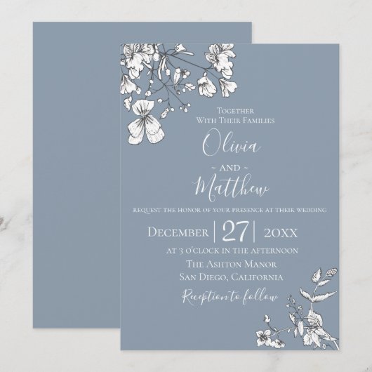 Dusty Blue Meadow bruiloft uitnodiging (Voorkant / Achterkant)