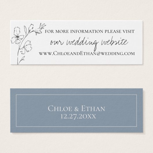 Dusty Blue Meadow Bruiloft Website Mini Visitekaartjes (Voorkant /achterkant)