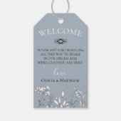 Dusty Blue Meadow Bruiloft Welkomsttas Cadeaulabel (Voorkant)