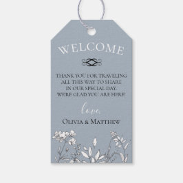 Dusty Blue Meadow Bruiloft Welkomsttas Cadeaulabel