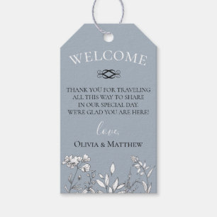Dusty Blue Meadow Bruiloft Welkomsttas Cadeaulabel