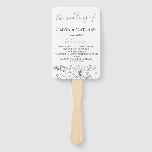 Dusty Blue Meadow Trouwprogramma Handwaaier (Voorkant)