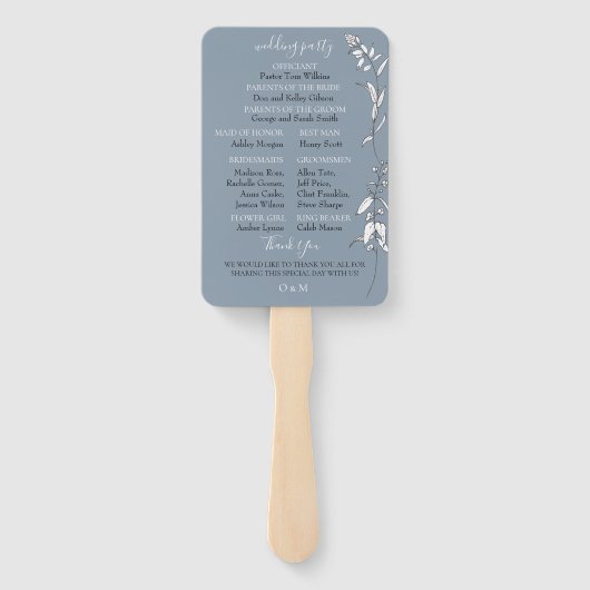 Dusty Blue Meadow Trouwprogramma Handwaaier (Achterkant)