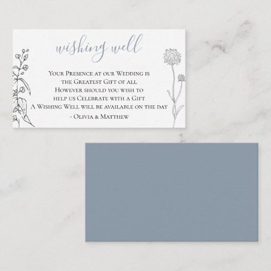 Dusty Blue Meadow Wedding Wishing Well Informatiekaartje (Voorkant / Achterkant)