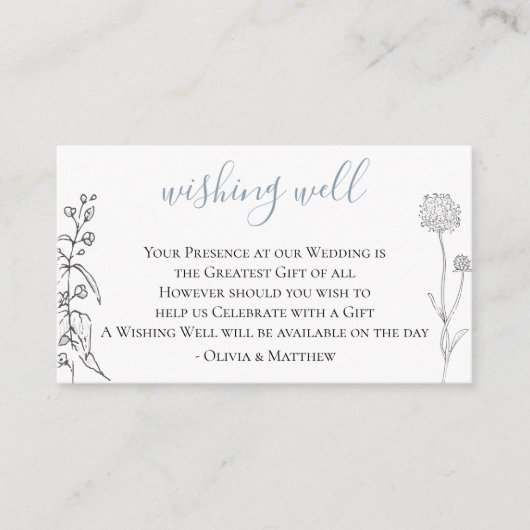 Dusty Blue Meadow Wedding Wishing Well Informatiekaartje (Voorkant)