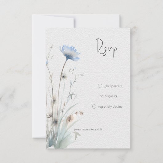 Dusty Blue Meadow Wildbloemen Modern Geen diner RSVP Kaartje (Voorkant)