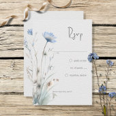 Dusty Blue Meadow Wildbloemen Modern Geen diner RSVP Kaartje