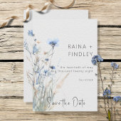 Dusty Blue Meadow Wildbloemen Moderne bruiloft Save The Date