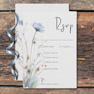 Dusty Blue Meadow Wildflower Modern Drie Diner RSVP Kaartje