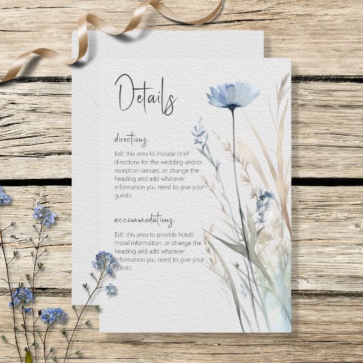 Dusty Blue Meadow Wildflower Moderne details Informatiekaartje
