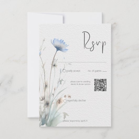 Dusty Blue Meadow Wildflower Moderne QR-code RSVP Kaartje (Voorkant)