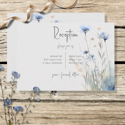 Dusty Blue Meadow Wildflower Moderne receptie Informatiekaartje