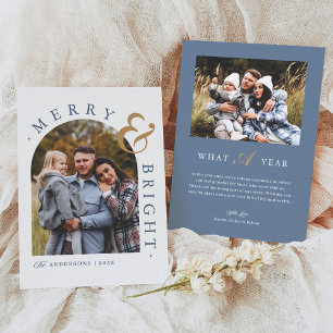 Dusty Blue Merry & Bright Arch Foto Kerst Feestdagenkaart