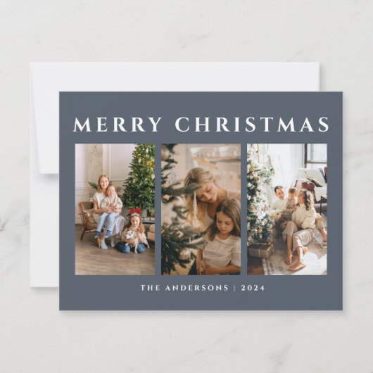 Dusty Blue Merry Christmas Familiefoto Feestdagenkaart (Voorkant)