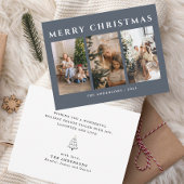 Dusty Blue Merry Christmas Familiefoto Feestdagenkaart