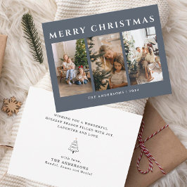 Dusty Blue Merry Christmas Familiefoto Feestdagenkaart