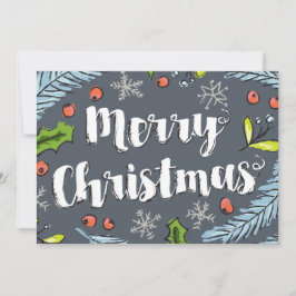 Dusty Blue Merry Christmas Spruce Boughs Feestdagenkaart