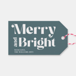 Dusty Blue Merry en Bright Gift Labels Cadeaulabel
