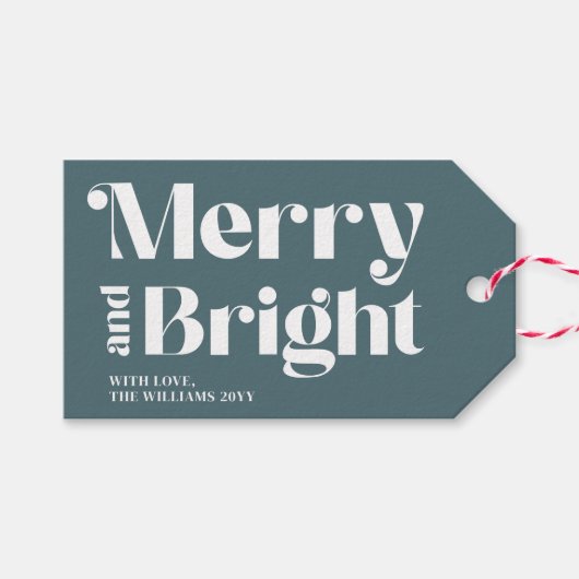 Dusty Blue Merry en Bright Gift Labels Cadeaulabel (Voorkant (Horizontaal))