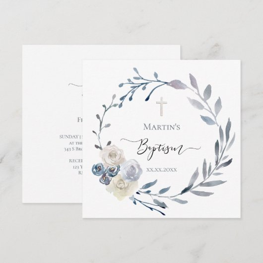 dusty blue met Baptism Invitation Kaart (Voorkant / Achterkant)