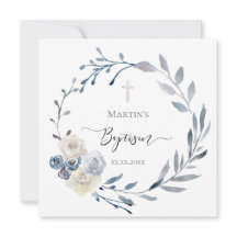 dusty blue met Baptism Invitation