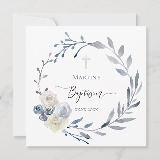 dusty blue met Baptism Invitation Kaart (Voorkant)