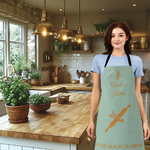 Dusty Blue met Bronze Rolling Pin en Herb Design Schort