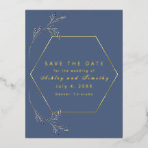 Dusty Blue met Gold Foil Save the Date Briefkaart