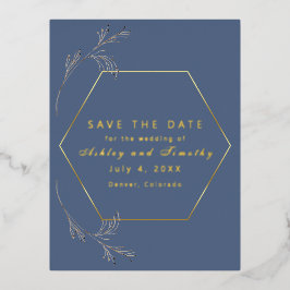 Dusty Blue met Gold Foil Save the Date Briefkaart
