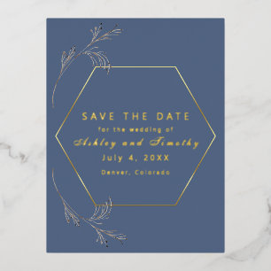 Dusty Blue met Gold Foil Save the Date Briefkaart