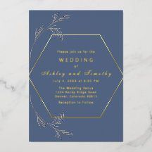 Dusty Blue met Gold Foil Wedding Invitation