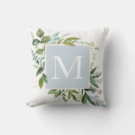 Dusty Blue met groen Monogram Kussen